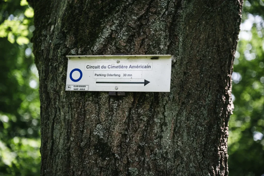 Panneau du Circuit du cimetière américain mis en place par le Club Vosgien de Saint-Avold en Moselle