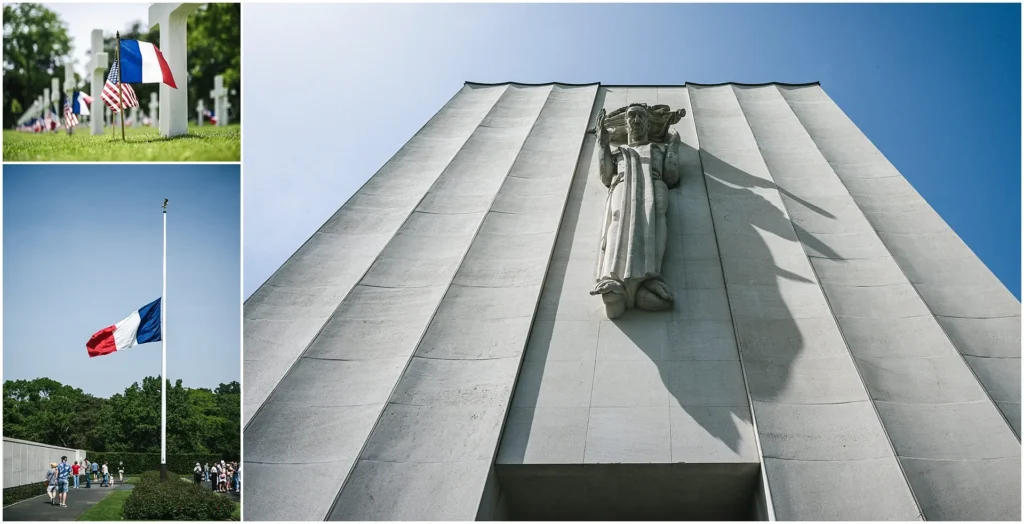 Statue de Saint Nabor sur la façade de la chapelle du cimetière américain de Saint-Avold